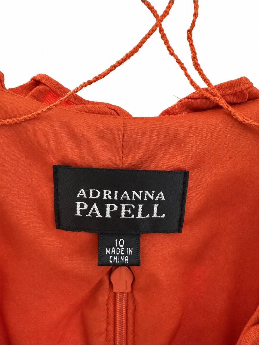 Adrianna Papell Burnt Orange Linen Blend Ruffle Pleated Dress Size 10 - Picture 2 of 6